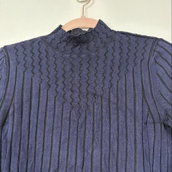 2/$30 White House Black Market Mock Neck Yoked Sweater Indigo Medium #9884 - Picture 5 of 11